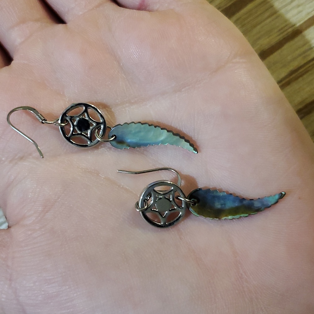 Dreamcatcher Abalone Feather Dangle Earrings - image 4